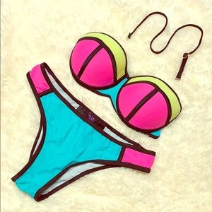 Neon contrast black trim bikini